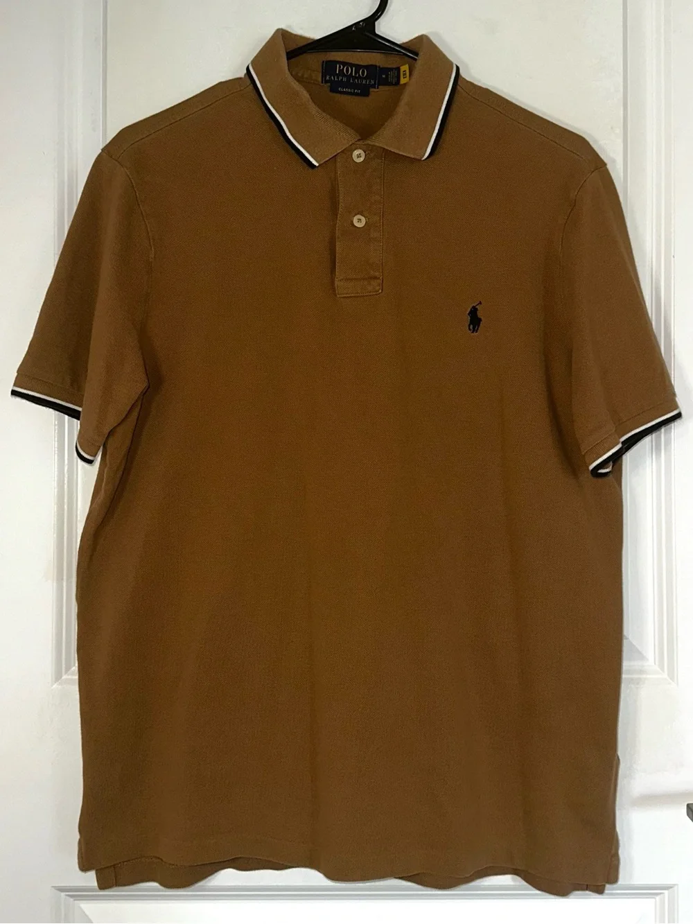 Ralph Lauren Polo Shirt in Brown with Black & White Trim